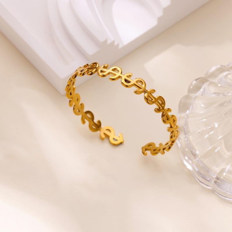 Wind Creative Hollow Dollar Euro Currency Symbol Bracelet Women's Stainless Steel Jewelry Women's Trend Personality Bracelet