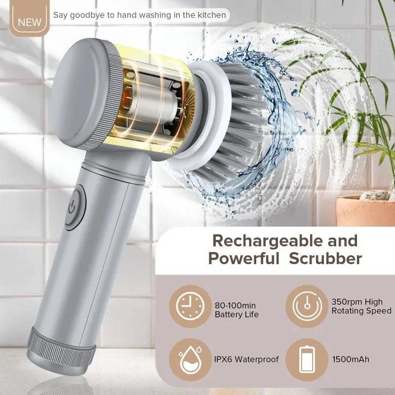 Electric Cleaning Brush - Motorized Scrubbing Tool for Kitchen/Bathroom/Shoes, Cordless Deep Clean with Interchangeable Heads