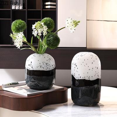 Black and White Dot Gradient Glass Vase Hydroponics Flower Pot Desk Decoration Flower Arrangement Vases Room Aesthetic Decor
