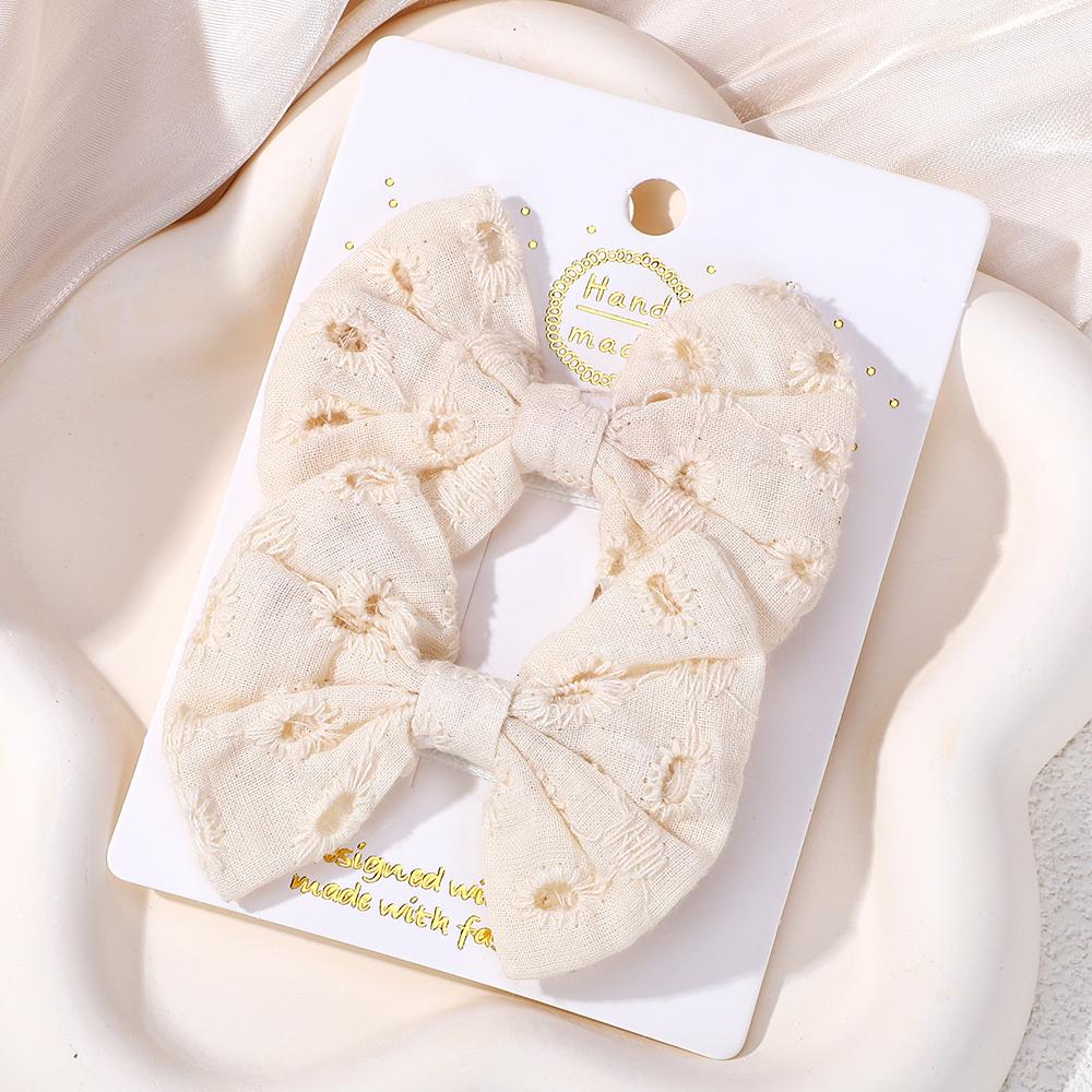 2Pcs/set Bows for Girls Hair Pins Embroidery Printing Hair Clips Solid Color Bowknot Handmade Barrettes Kids Hair Accessories