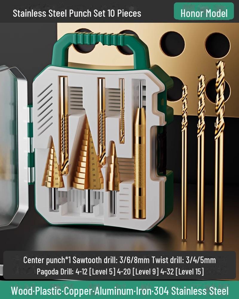 Green Forest Sawtooth Pagoda Drill Bit Set for Wood & Metal