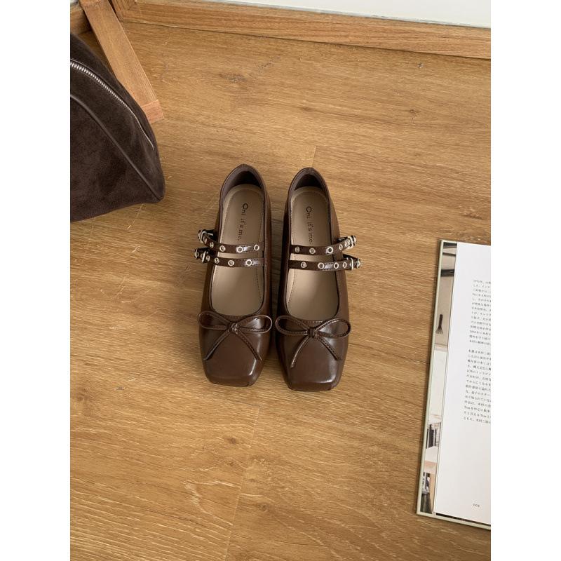 

Винтажные туфли Мэри Джейн женские 2025 новые бант ремешок с пряжкой на одном слове плоская подошва внутренняя платформа одинарная обувь балетки из кожи 39 коричневый