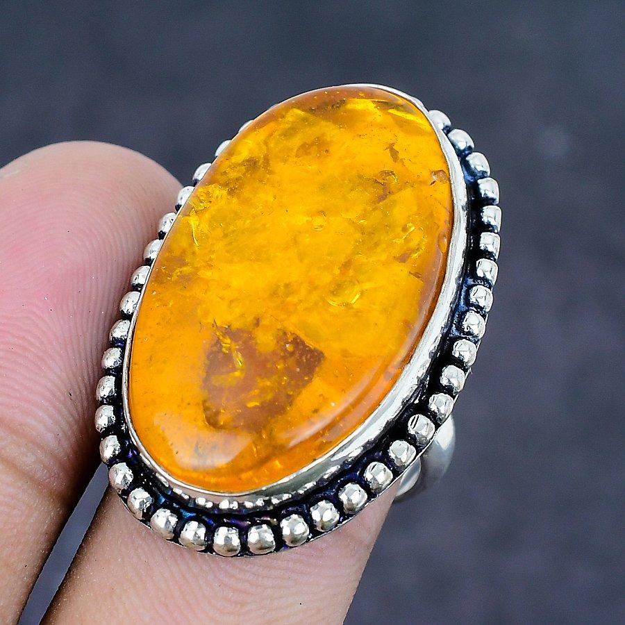 Baltic Amber Gemstone 925 Sterling Silver Jewelry Ring Size 8