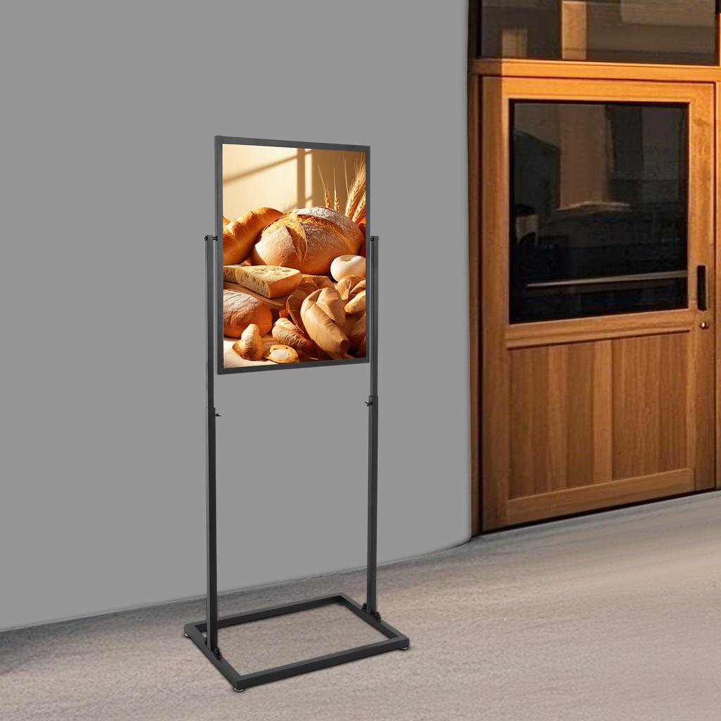 Single Black 22x28 Inch Poster Display Stand, Floor Standing Advertising Holder, Store Retractable Steel Frame with Carry Case