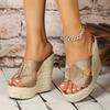 Fashion Eilyken Fashion Chunky High Heels Platform Wedges Slippers Women Cane Weave Mules Slide Shoes Summer Sandals Large Size 43