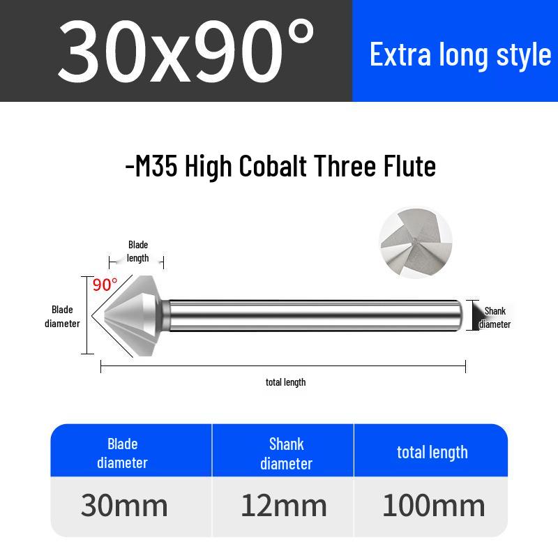 Cobalt Titanium-Plated Chamfering Drill for Stainless Steel - Single/Triple-Edge Countersink & Deburring Tool.