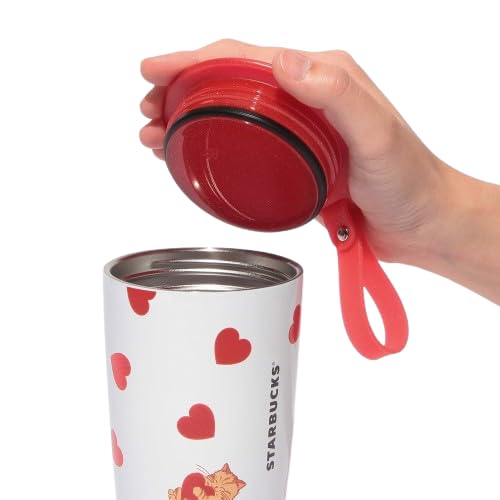 Starbucks Valentine's Day 2025 Cup-Shaped Stainless Steel Bottle, 355ml, Tumbler, Coffee, Starbucks Heart and Cat Design, Water Bottle, Gift