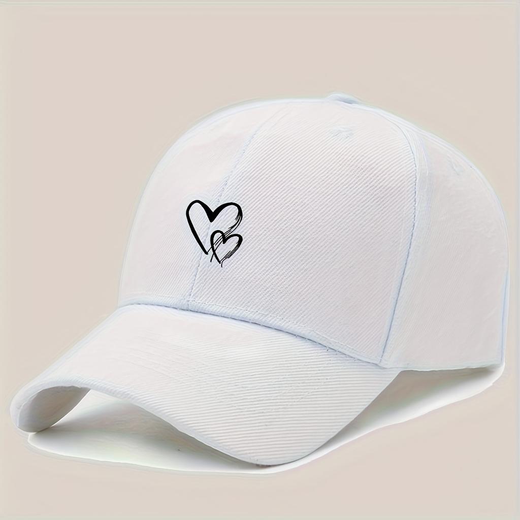 Heart-shaped printed baseball caps, Korean-style baseball caps, outdoor sun hats, all-season hats for both men and women