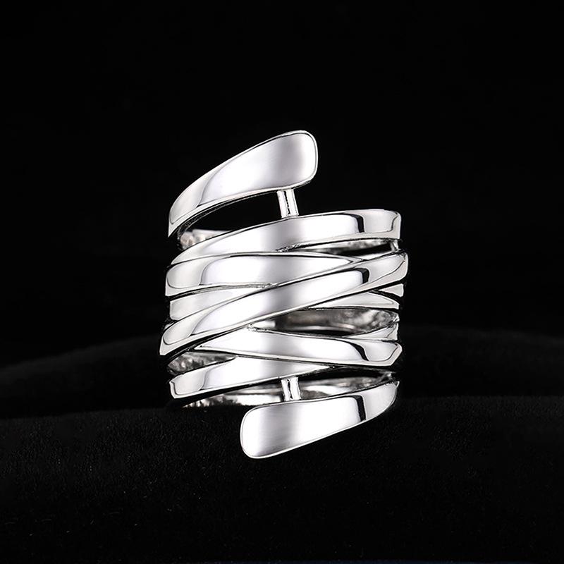 Temperament Creative Copper Ring Women, Exaggerated Fashion Smooth Surface Multi-Layer Winding Ring Geometric Lines