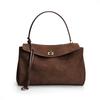Womens Suede Leather Top Handle Bag With Snap Vintage Style Crossbody Shoulder Daily Commute