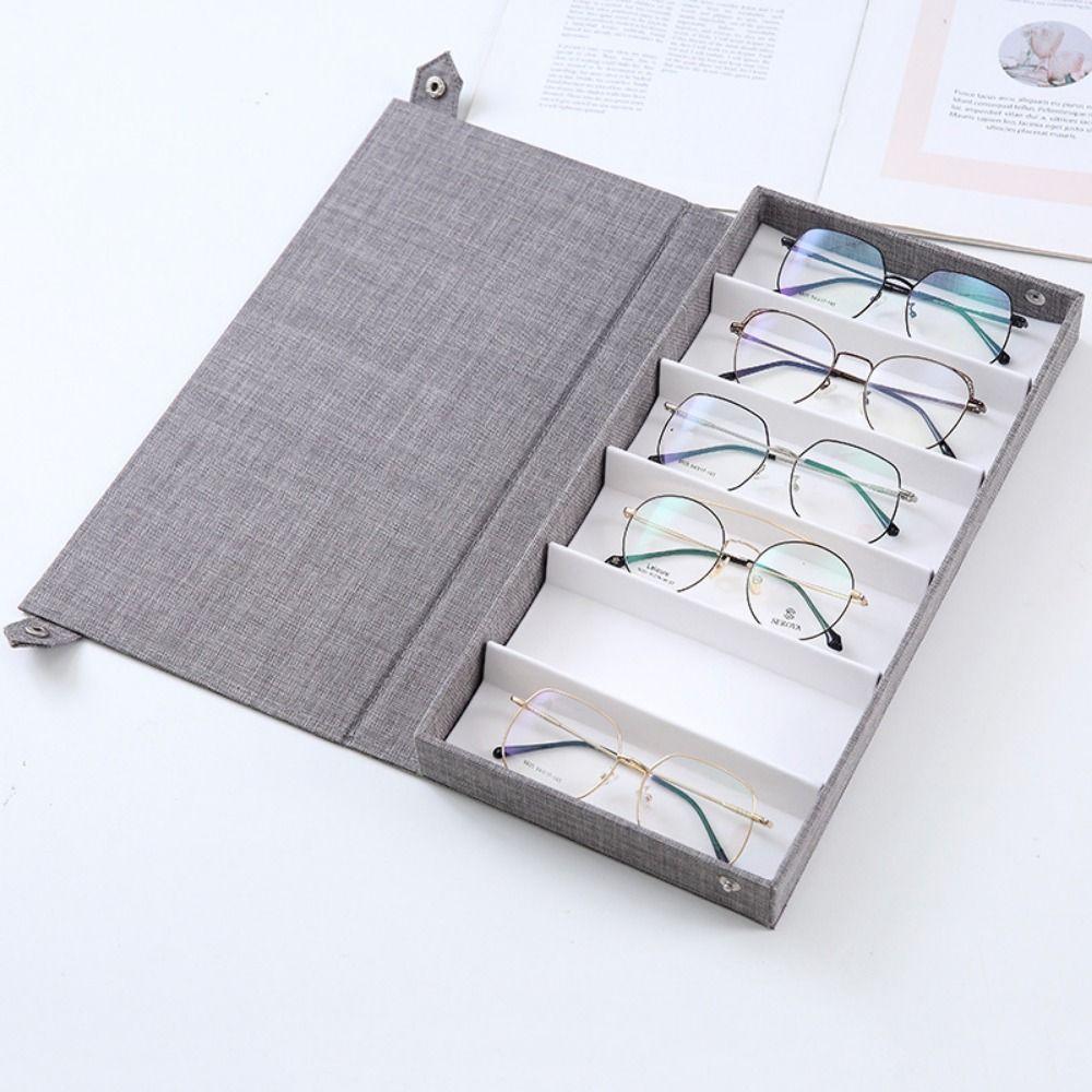 Linen 6 Slots Glasses Case Anti Pressure Eyeglass Display Box Glasses Storage Box  For Women Men