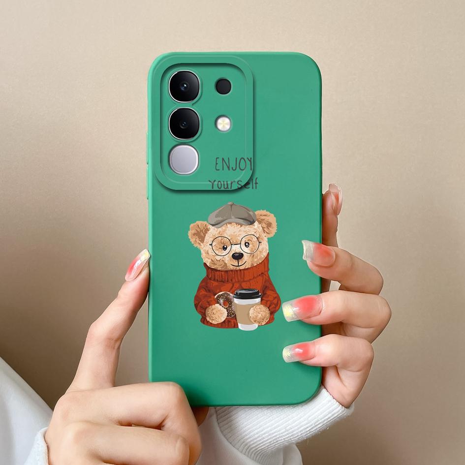 For Vivo T4x Y29 Y29S Y39 S19 Pro Y19S V30 V40e V50 Y04 iQOO Z9s V40 Lite(IDN) Phone Cases Popular Bear Liquid Silicone Shockproof Shell For Vivo Capa
