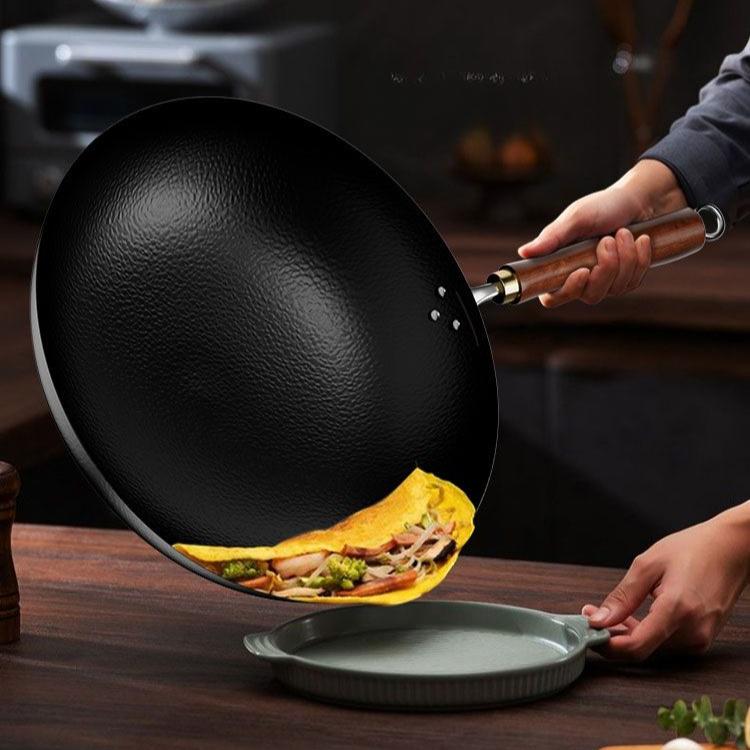 Hammer Patterned Wok Without Coating Household Wok Vegetable Wok Old-fashioned Hand Forged Non Stick Wok Round Bottomed Wok