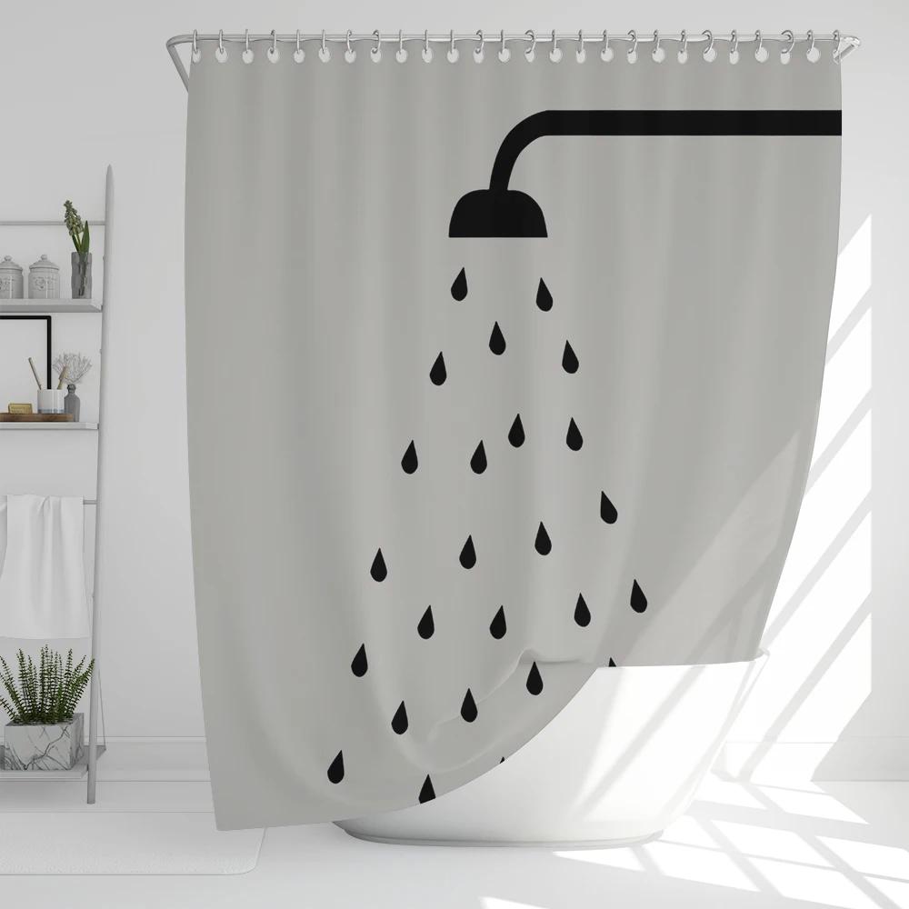 Bathroom Nordic Wind Geometry Shower Curtain Shower Head Abstract Minimalist Art Polyester Fabric Shower Curtain with Hooks