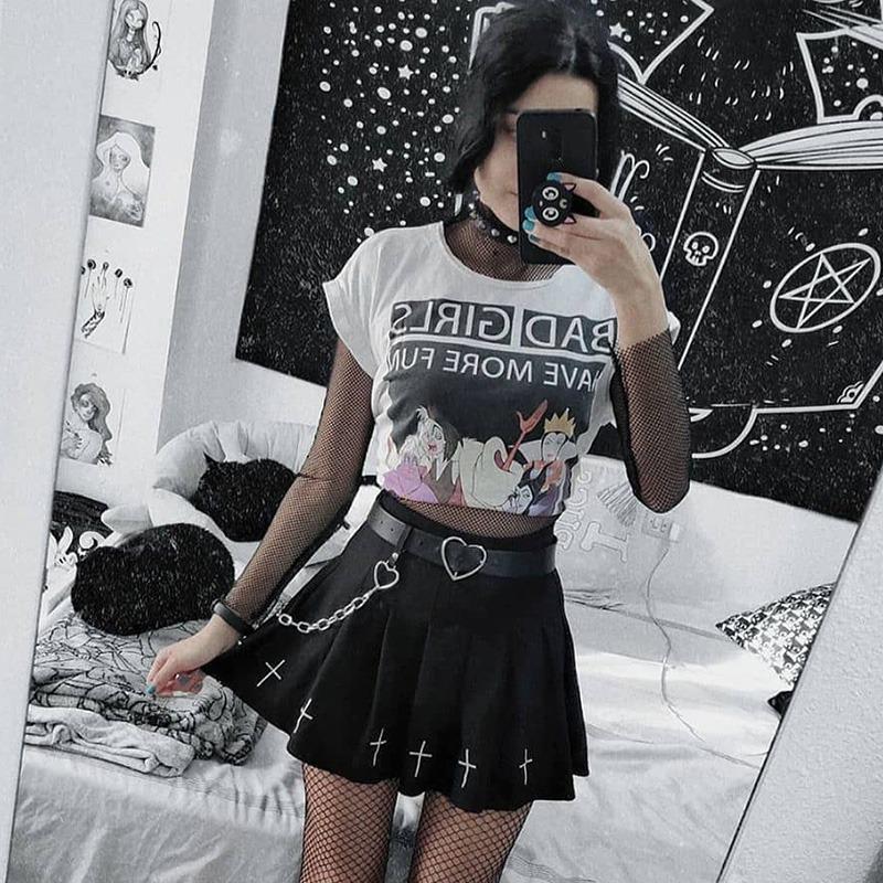 Scione High Waist Mini Black Skirts Gothic Streetwear Women Casual College Lolita Harajuku Skirts