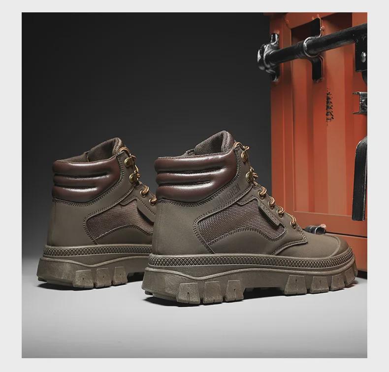 2024 Men's Retro British Martin Boots: High-Top Genuine Leather, Kick-Resistant, Trendy Big Yellow Work Shoes.