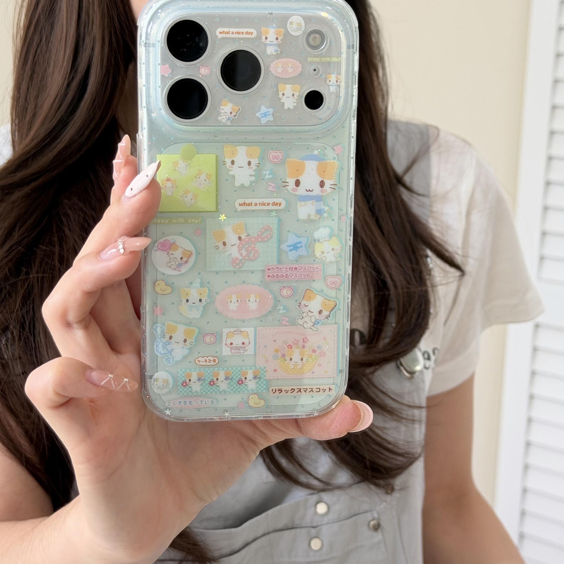 

Fresh Mint Green Translucent Marshmallow Cat Case for iPhone 17 Pro Max iPhone 16 Pro