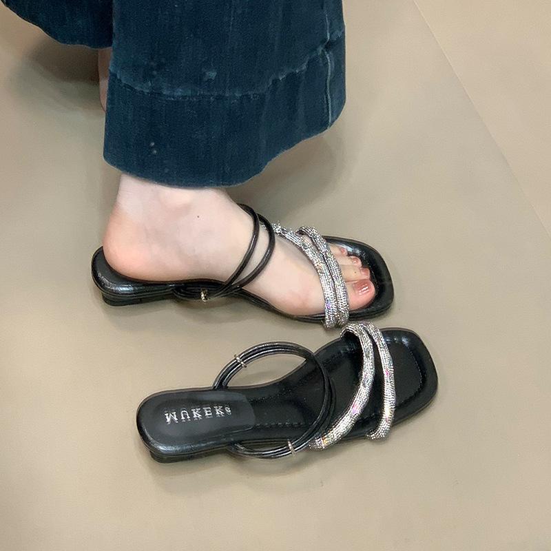 MUKEKe temperament rhinestone with open-toed slippers women's 2025 summer skirt versatile two wear sandals
