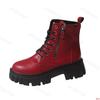 Botines Rojos de Plataforma Gruesa para Mujer Moda Otoño Invierno Cremallera Lateral Cuero PU Botines Punk Suela Gruesa Botas Moteras