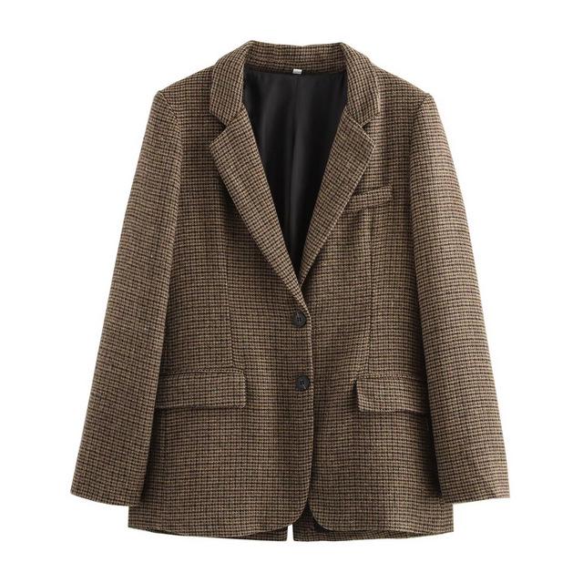 TAOP&ZA Women's Wool Blend Plaid Suit Jacket - Early Spring Fashion Collection