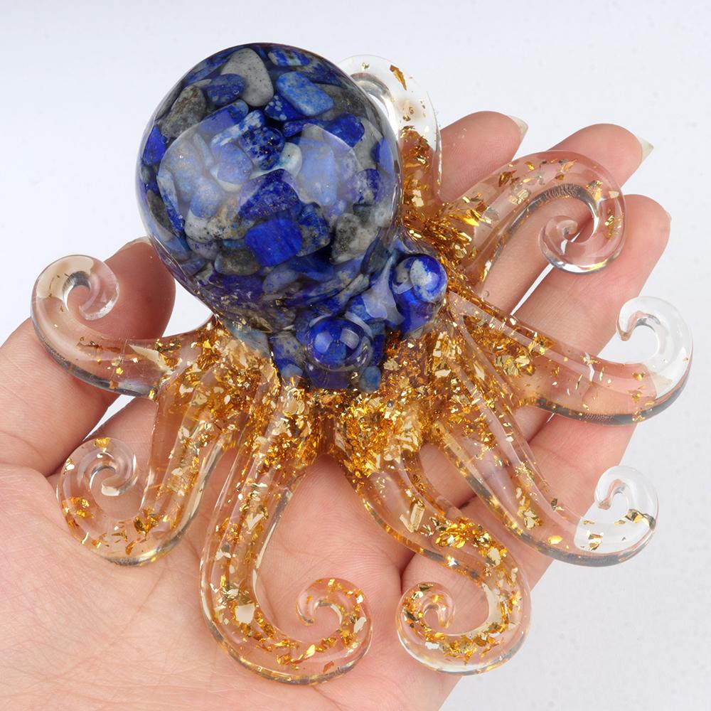 Cartoon Ornaments Natural Stone Lapis Lazuli/Agates Chakra Octopus-Shaped Decorative Ornament Home Handicrafts