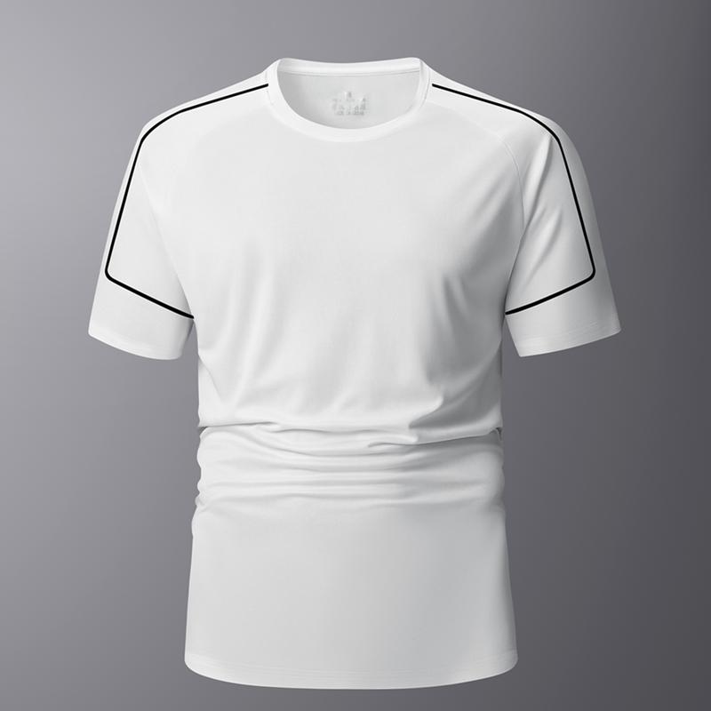 Men s White Raglan Sleeve Quick Dry Sports T-Shirt With Black Line Decor S белый