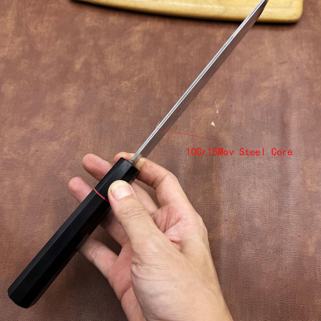 7 Inch Nakiri Knife 33-layers Damascus Steel 10Cr15Mov Blade Ox Horn & Ebony Handle Slicing Vegetable Cleaver Meat Kitchen Knife