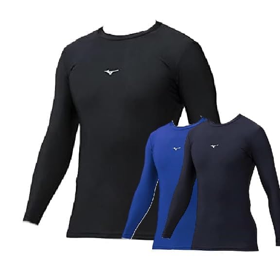 Mizuno Biogear Low Neck Long Sleeve Pastel Navy Alphabet Undershirt, 12ja1x71, Black, Navy, (JP, Jaspo, L, 09 Black)