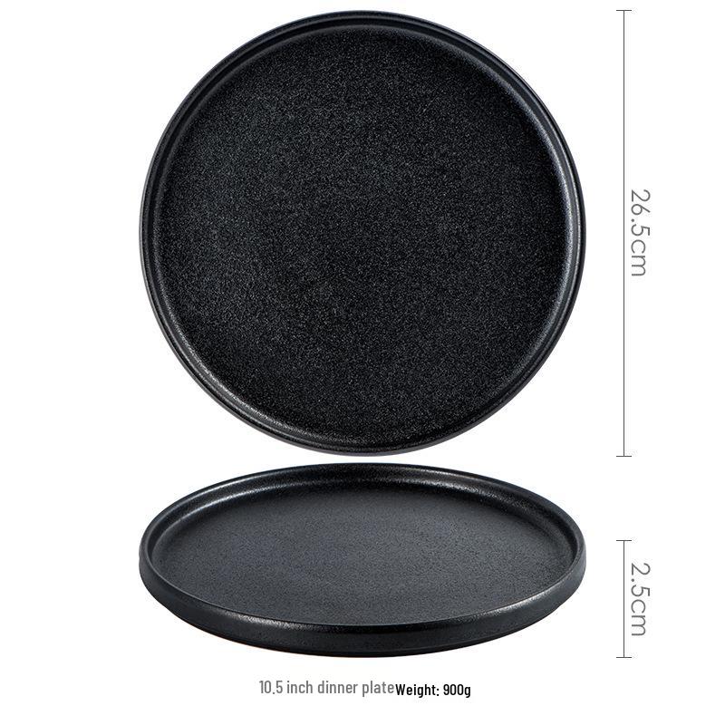 Meiguang Frosted Black Ceramic High-Footed Tableware Set: Rice, Soup & Noodle Bowls, Salad Bowls, Western Plates.