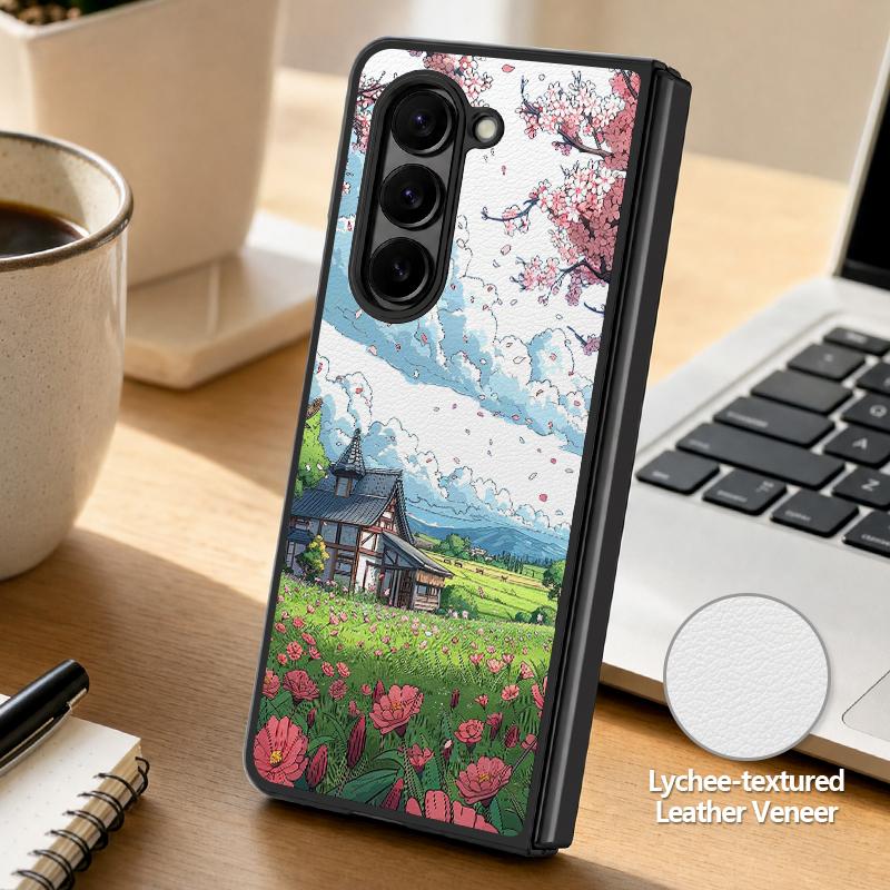 Anime Beach Scenery Case For Samsung Z Fold 8 Ultra 7 6 5 Luxury Leather Skin Hard Folding Phone Cover For Galaxy Z Fold8 Fold7 Fold6