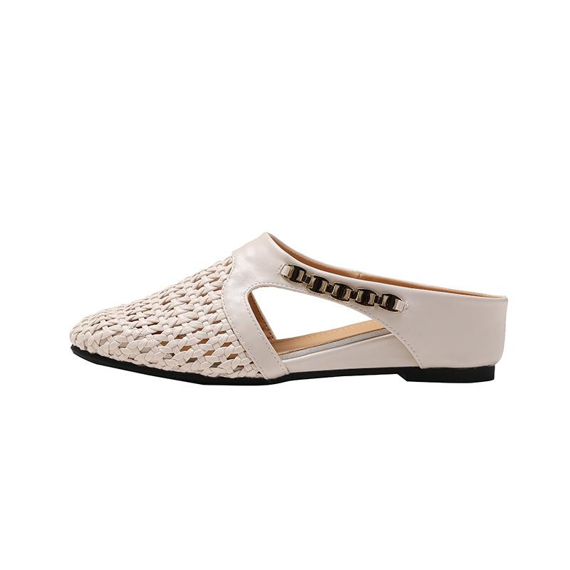Inner Height Increase 5cm Woven Hollow Bag Head Half Slippers Outer Wear Breathable Skirt Platform Sandals Women's Fashion