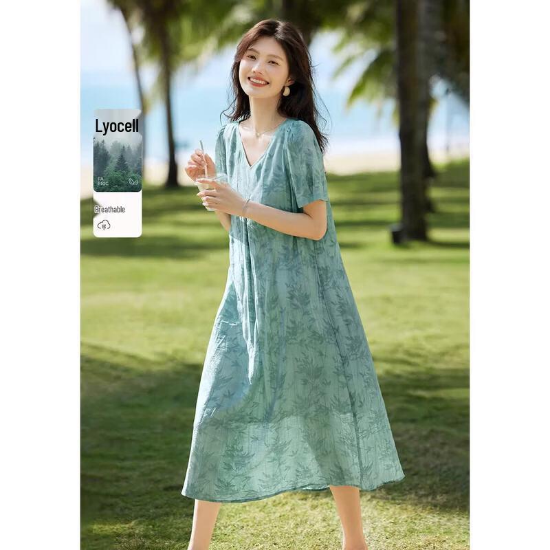 XWI Tencel Jacquard Textured V-Neck Summer Dress S