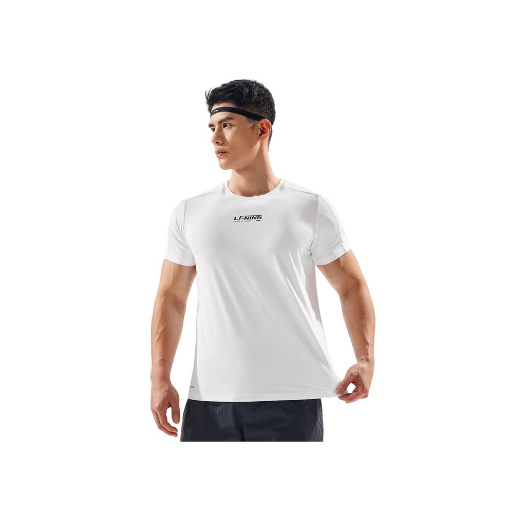Li-Ning Comfortable Breathable Versatile Letter Round Neck Short Sleeve T-Shirt Men Tops Standard-White ATSV389-9