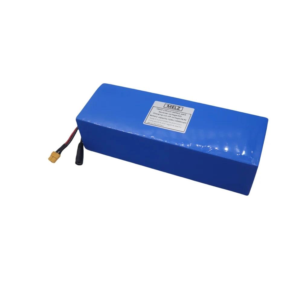 52V 12Ah 18650 Rechargeable Lithium Battery Pack 12000mAh 14S4P Suitable for 250-1000W Built-in BMS+58.8V 2A Charger