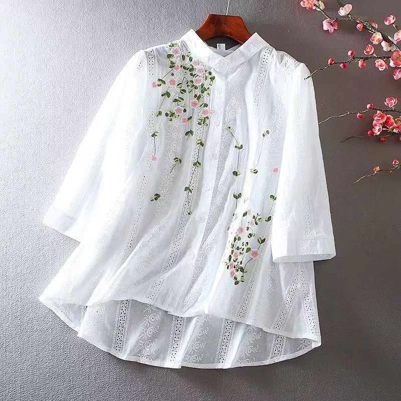 Lus Size Floral Print Shirt, Casual Long Sleeve Button Front Shirt, Women's Plus Size Clothing