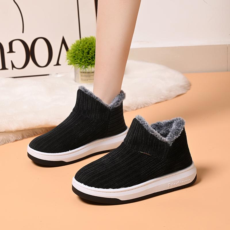 Autumn/Winter Warm Velvet-Lined Snow Boots for Women - Short, Thick-Soled Cotton Footwear for Home