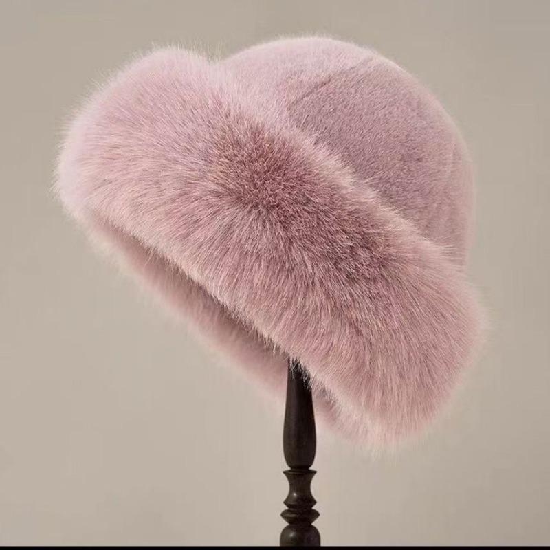 Autumn Winter Thick Warm Women Fashion Cap Simple Fur Hat Brimless Plush Fluffy Skiing Riding Fisherman Imitation Mink Fur Ladies Mongolia Cap Hats
