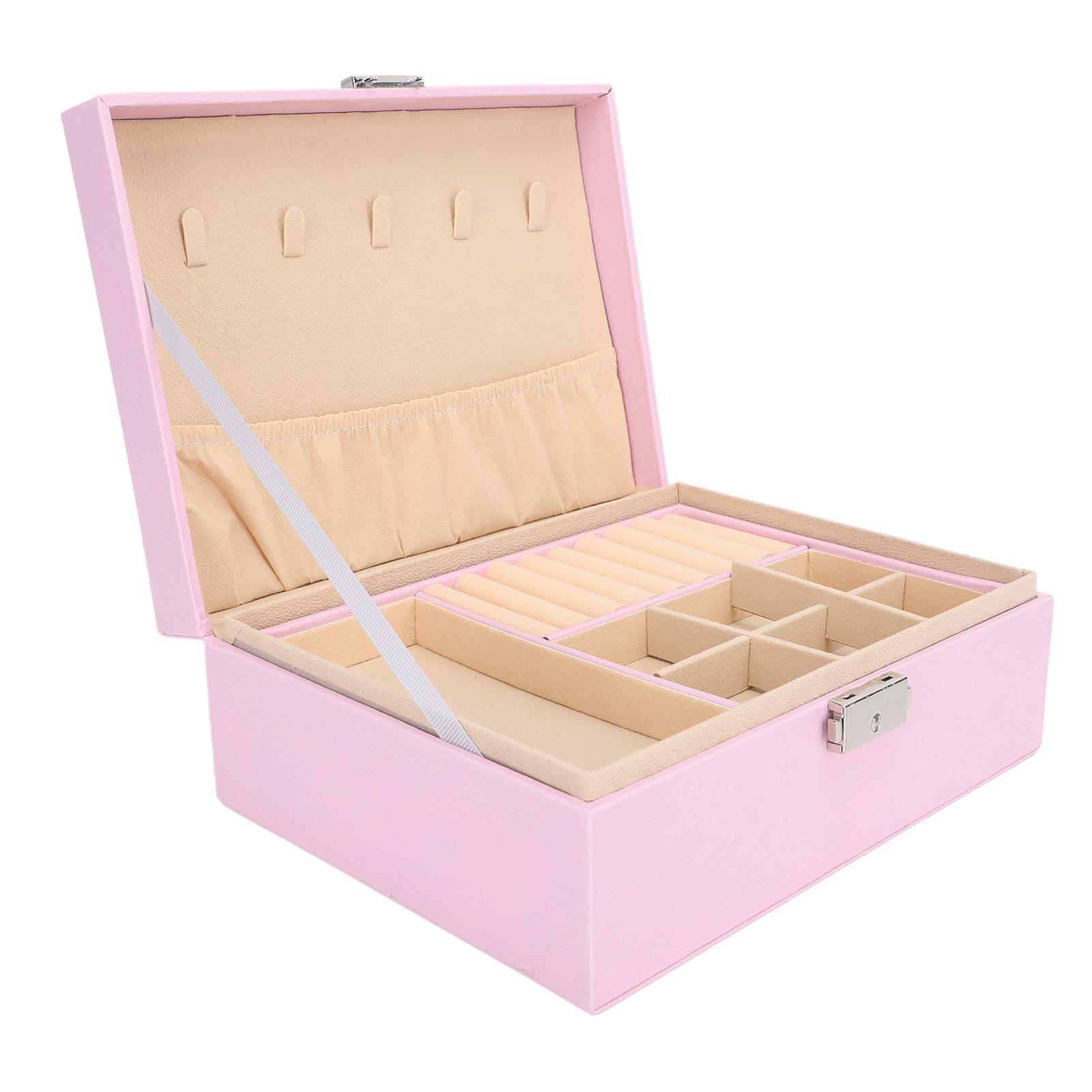 

Double Layer Jewelry Box Soft PU Leather Jewelry Storage Organizer with Lock for Necklace Bracelet Earrings Pink