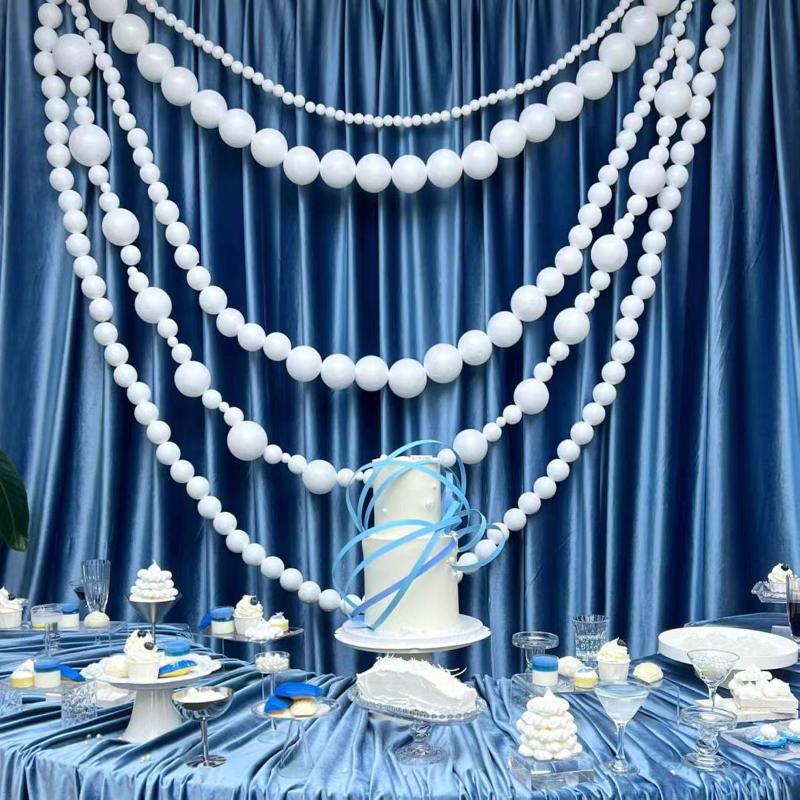 Large Faux Pearl Garland for Wedding Backdrop DIY Elegant Beaded Wall Hanging with Crystal Ball Pendants Boho Wedding Arch Decor