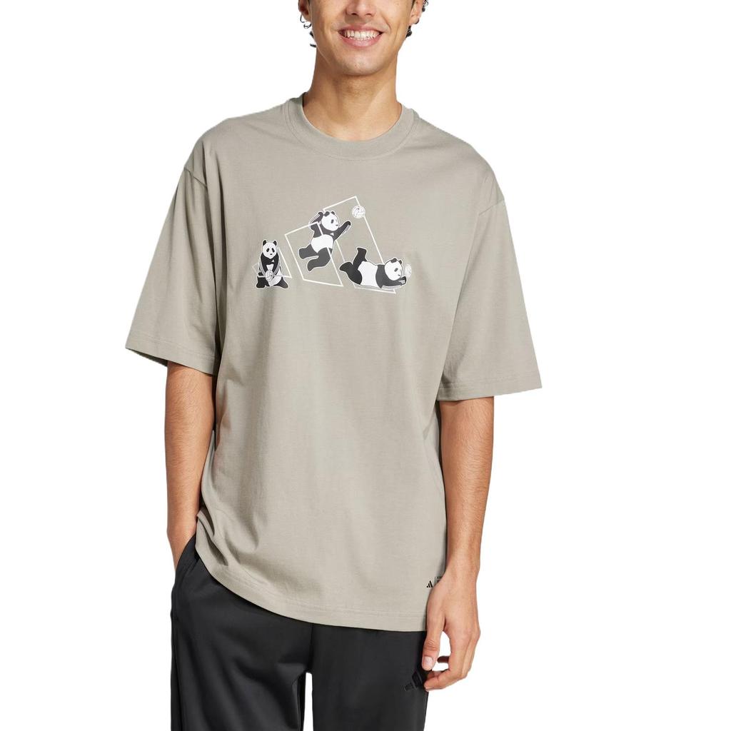 Adidas PANDA PLAY GRAPHIC T SHIRT T Shirt Unisex Pebble Silver Gray JZ3278