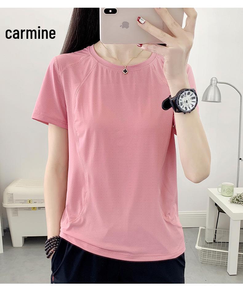 Women's Quick-Dry Ice Silk Short Sleeve T-Shirt: Breathable, Lightweight & Cool for Outdoor Casual Fitness