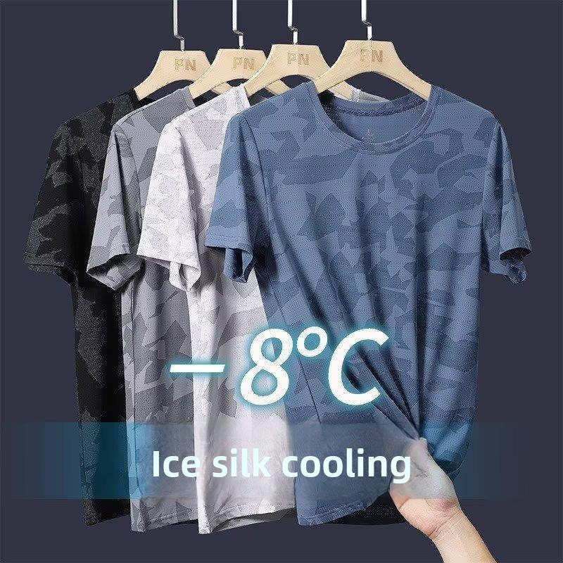 Ice silk short-sleeve men's t-shirt, summer loose-fitting, thin, quick-drying sports casual top