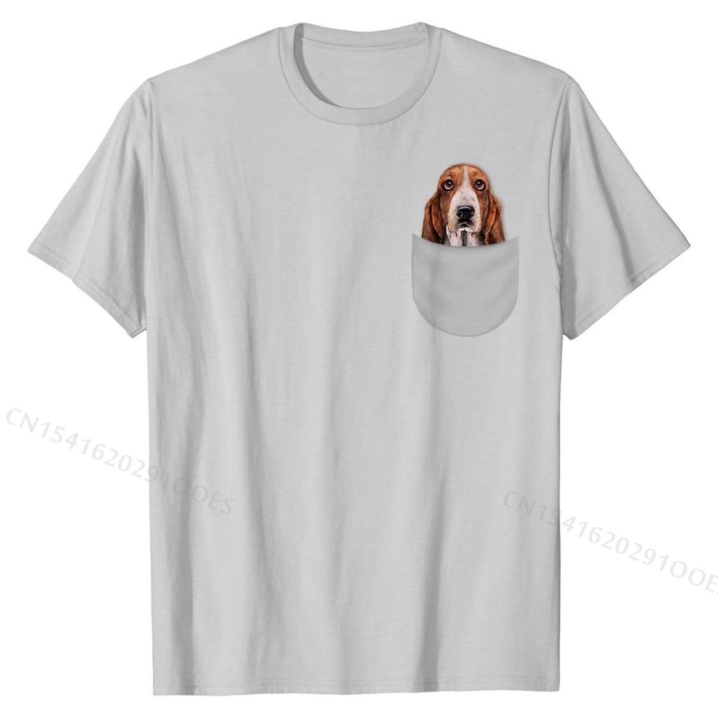 T-Shirt, Basset Hound Gazing Out from Pocket, Dog T Shirt Print New Arrival Cotton Tops T Shirt cosie for Men