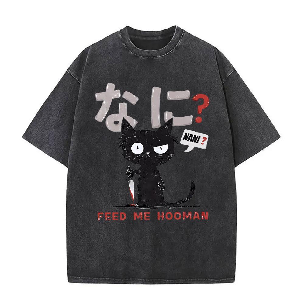 Black Cat Washed Graphic T-shirts Funny Japanese Style Black Cat Vintage T Shirts Men s Women Clothing Casual Oversized T-Shirt S разноцветный