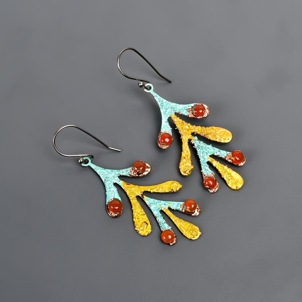 Carnelian Gemstone Drop Multi Electroformed Hook Earrings Jewelry Silver Finish V-99