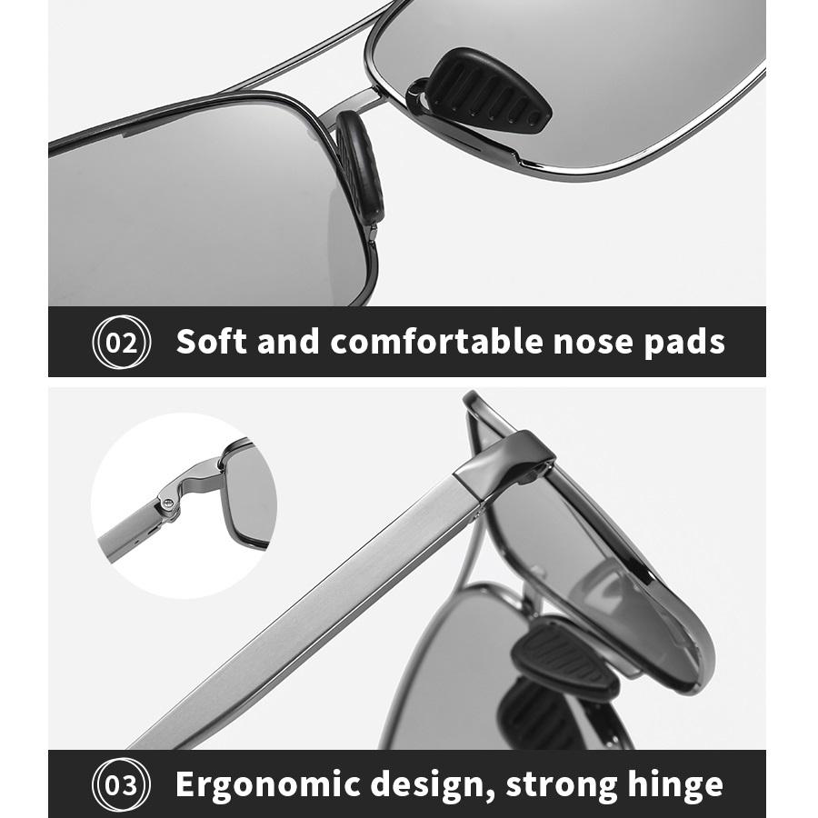 Fashion Photochromic Sunglasses Men Women Vintage Square UV400 Eyewear for Driving Fishing