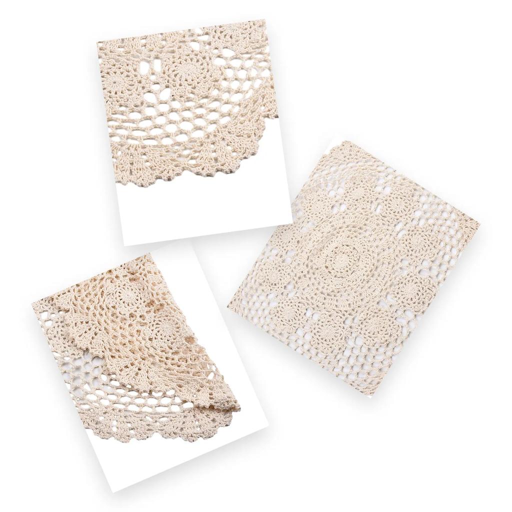 Small Round Lace TableClothVintage Crochet Table Lamp Cushion Insulation Pads Cotton Floral Tablecloth 50cm Home Decoration