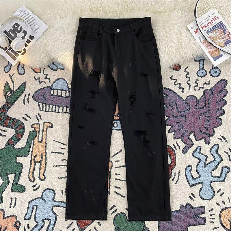 Men's Summer Thin American High Street Style Washed Hole Casual Jeans - Trendy, Loose, Straight Fit