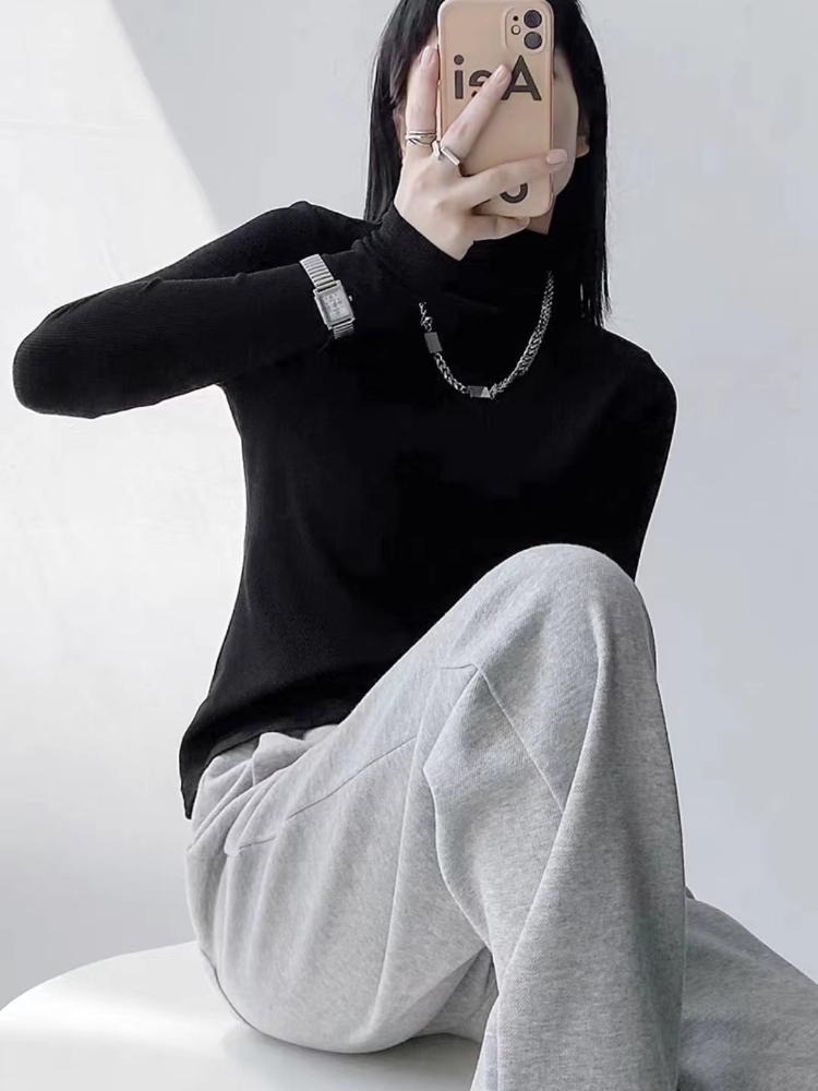 Long Sleeve Female Cold Basic Warm Shirt Bottom Shirt Large Size Heating Clothes In The Fall In The High Neck Inner Wear Padded Threaded T-shirt Tops