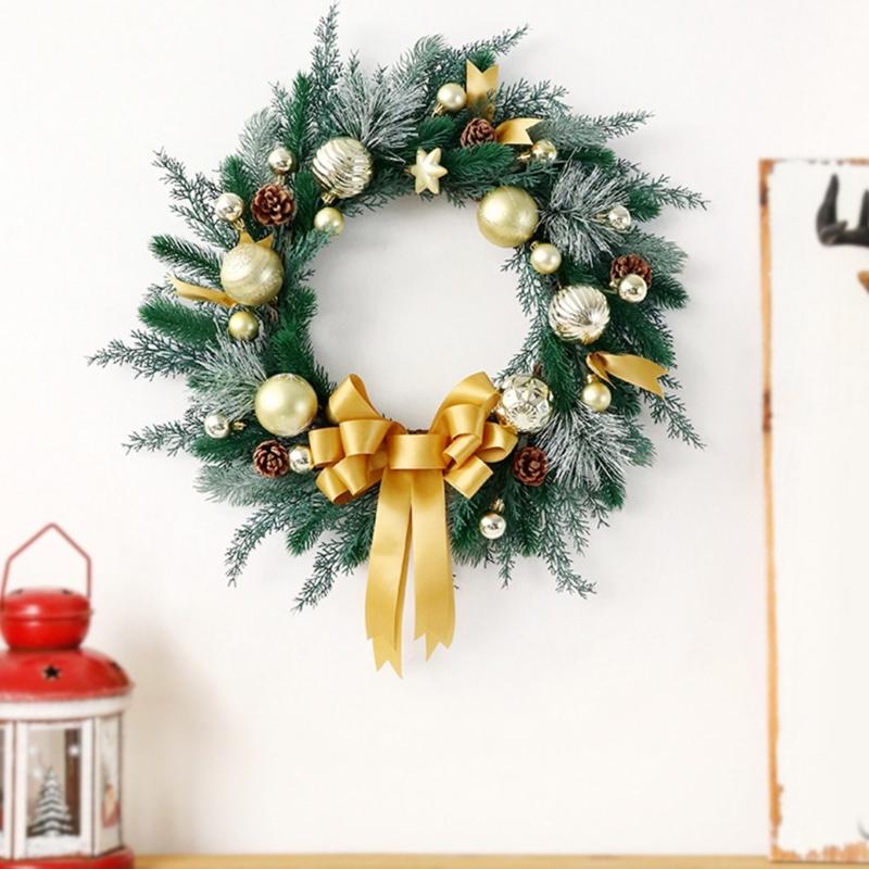 Artificial Wreath Christmas Wreath with Pinecone and Bowknot for Front Door Window Yard Garden Christmas Decorations